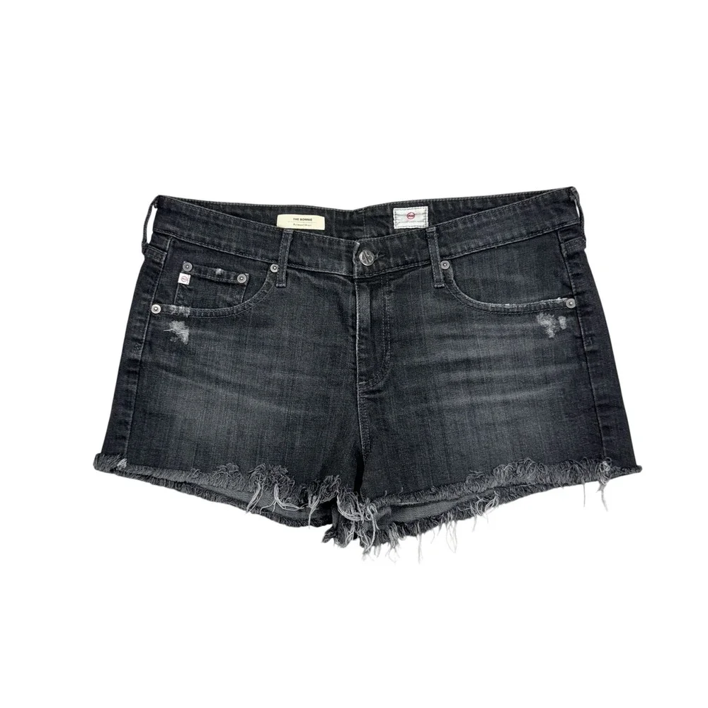 AG Adriano Goldschmied The Bonnie Relaxed Short Womens 31 Black Distressed Denim